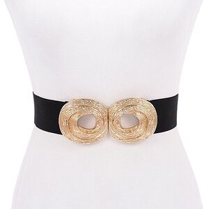 Black or White Stretchy Statement Belt with Gold or Silver Circular Metal Buckle